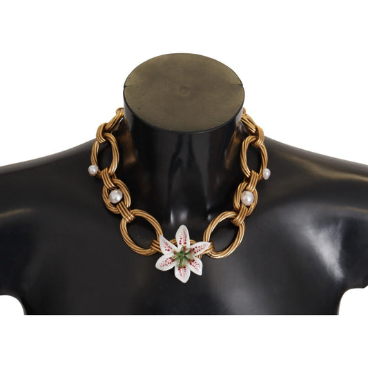 Dolce & Gabbana Elegant Gold Lilly Flower Pendant Necklace SMY100991