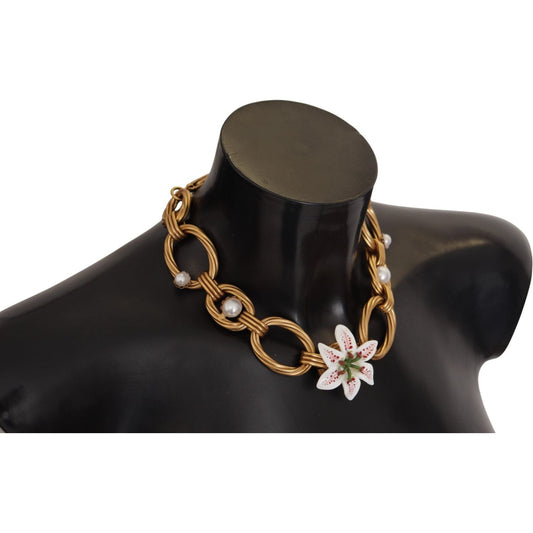 Dolce & Gabbana Elegant Gold Lilly Flower Pendant Necklace SMY100991
