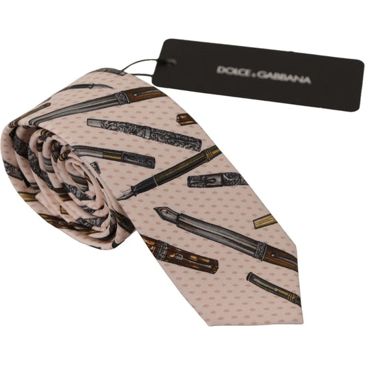 Dolce & Gabbana Pink Pen Dots Print 100% Silk Adjustable Neck Accessory Tie KRA3179