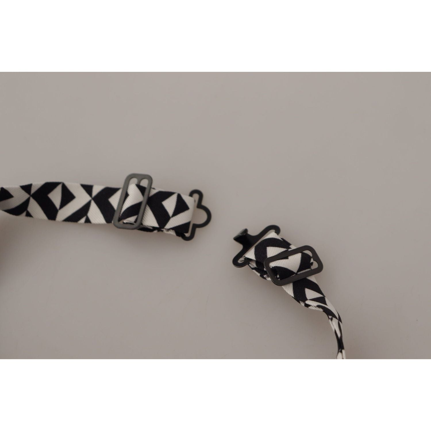 Dolce & Gabbana Black White Geometric 100% Silk Adjustable Accessory Tie