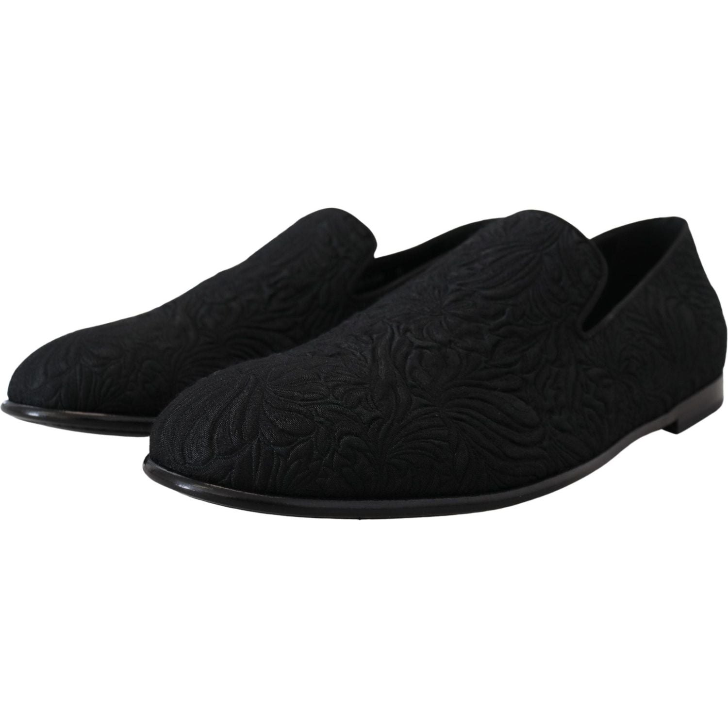 Dolce & Gabbana Black Floral Jacquard Slippers Loafers Shoes