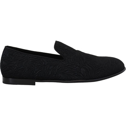 Dolce & Gabbana Black Floral Jacquard Slippers Loafers Shoes