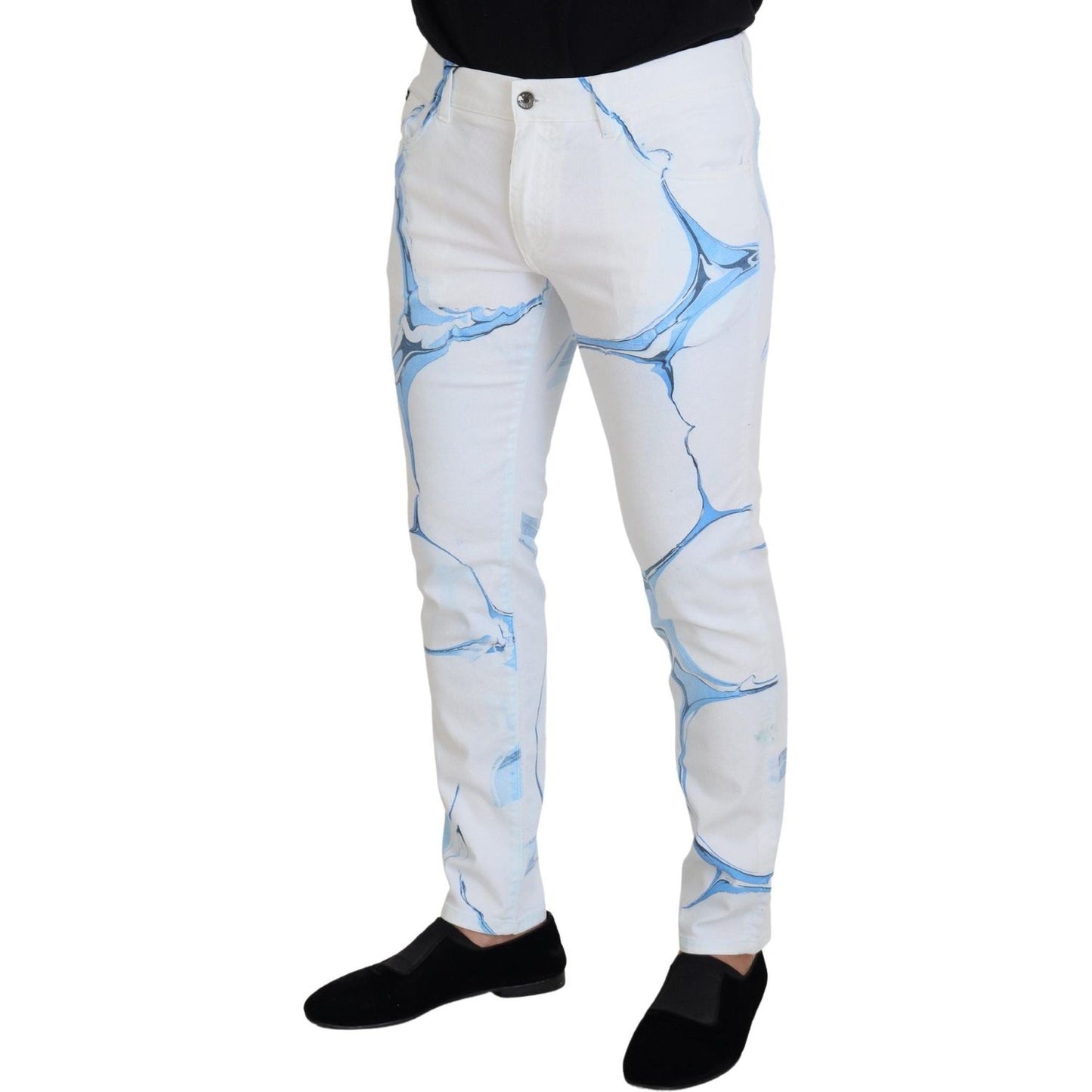 Dolce & Gabbana White Blue Denim Cotton Jeans Stretch Skinny Fit Pant