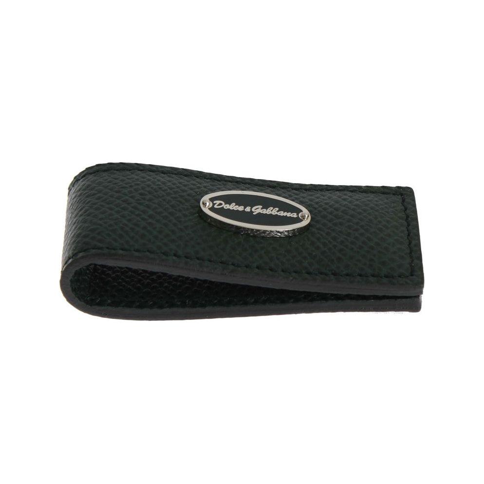 Dolce & Gabbana Green Leather Magnet Money Clip