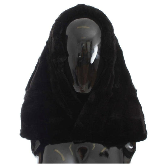 Dolce & Gabbana Black Weasel Fur Crochet Hood Scarf Hat MS811