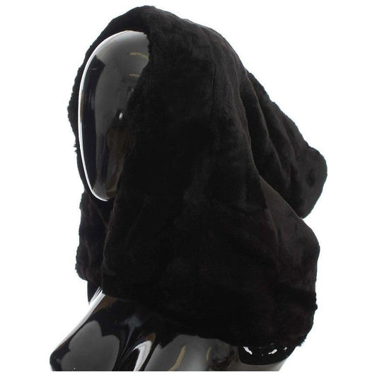 Dolce & Gabbana Black Weasel Fur Crochet Hood Scarf Hat MS811
