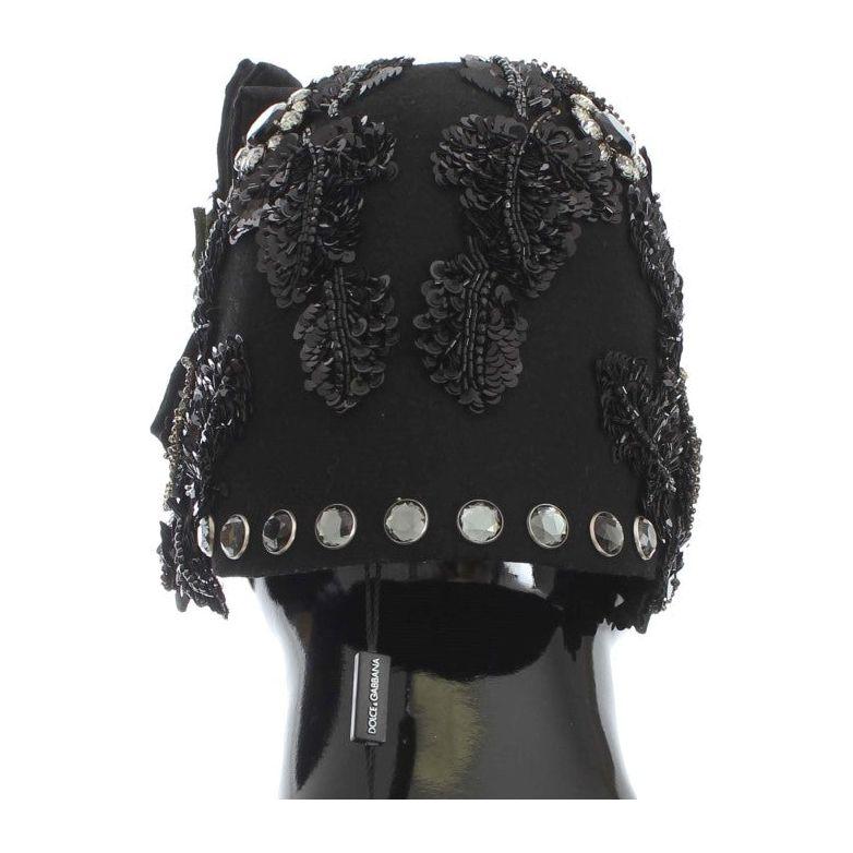 Dolce & Gabbana Black Crystal Gold Cherries Brooch Hat MS883