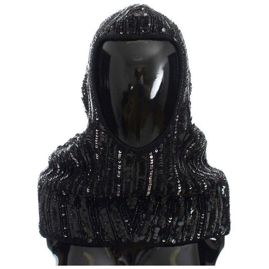 Dolce & Gabbana Black Knitted Sequin Hood Scarf Hat MS907