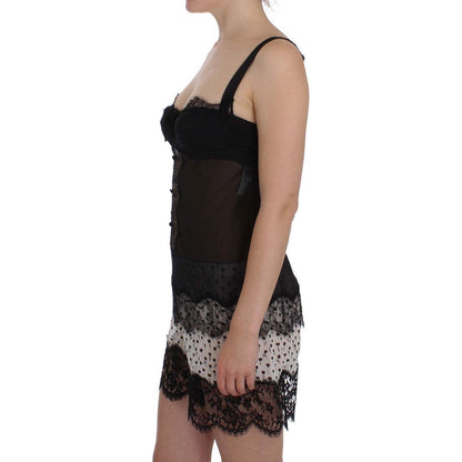 Dolce & Gabbana Black Silk Floral Lace Lingerie Top