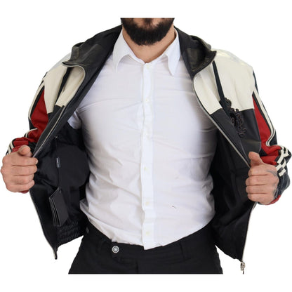 Dolce & Gabbana Black Leather Hooded Blouson Coat Jacket