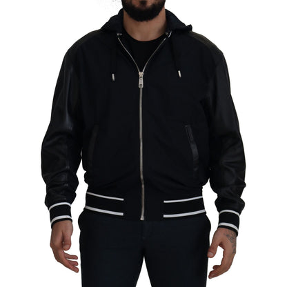 Dolce & Gabbana Black Polyester Hooded Blouson Coat Jacket