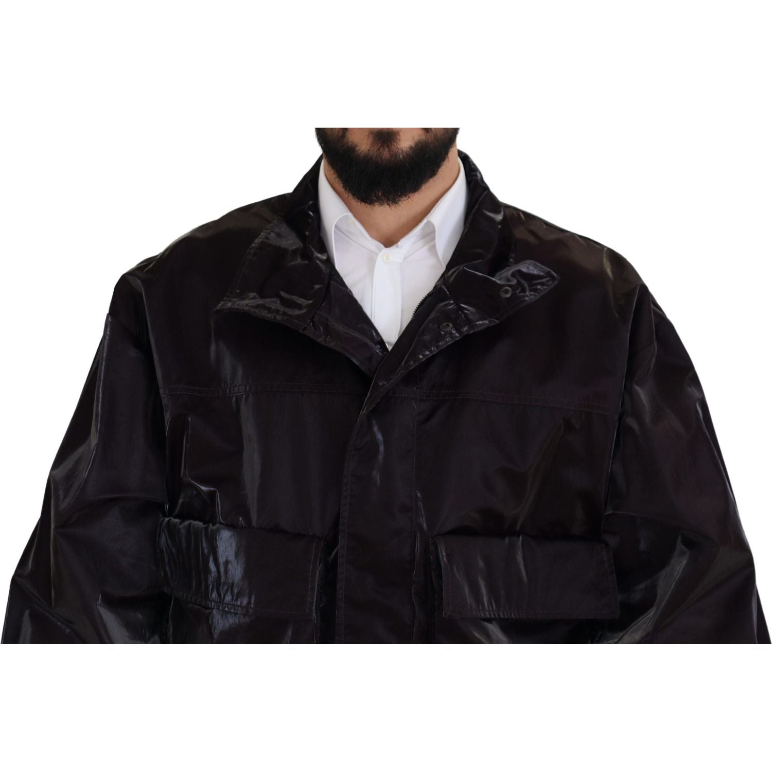 Dolce & Gabbana Bordeaux Nylon Collared Men Coat Jacket