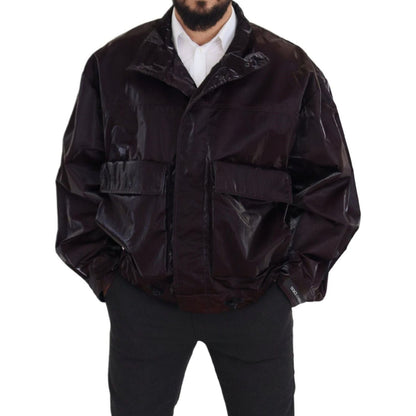 Dolce & Gabbana Bordeaux Nylon Collared Men Coat Jacket