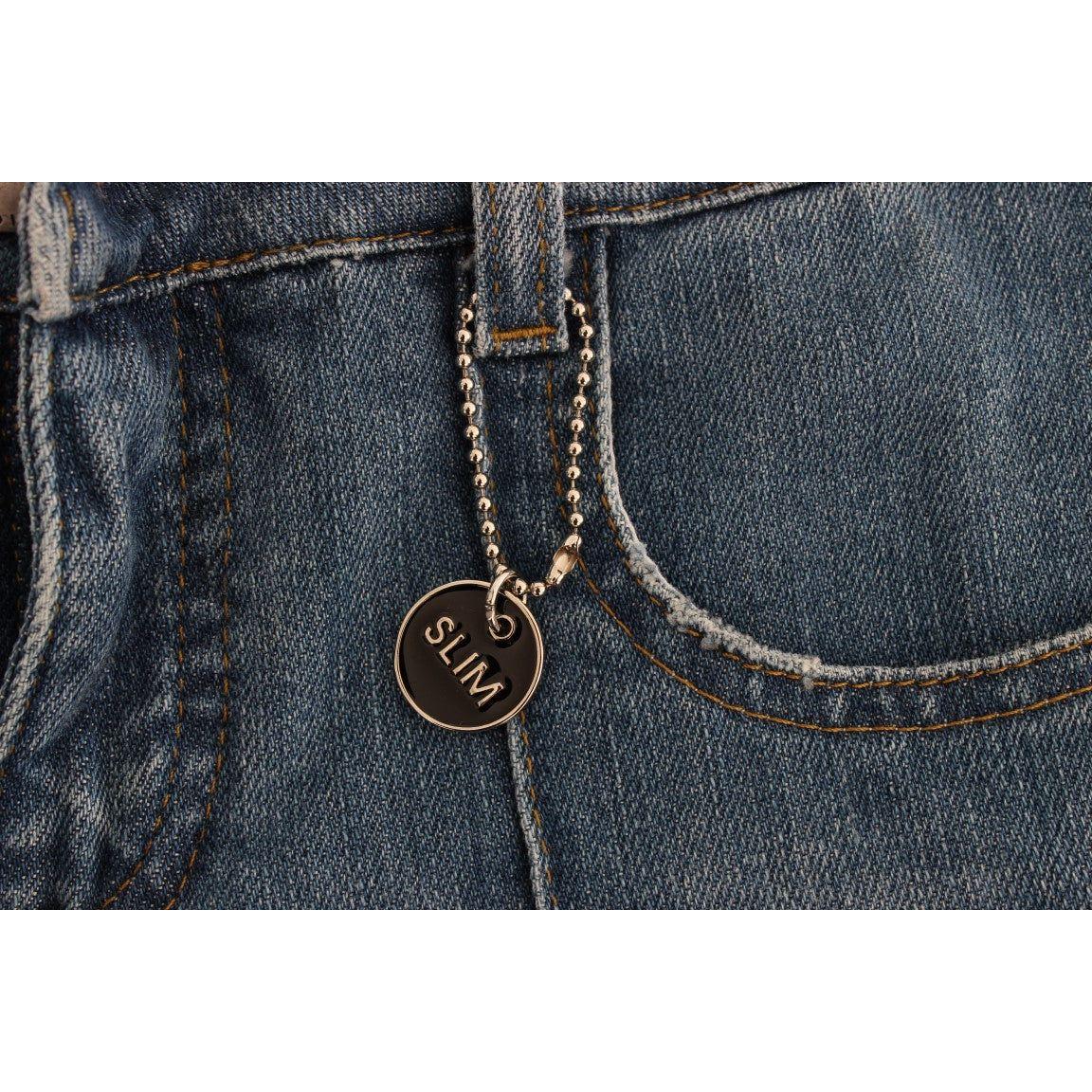 Costume National Blue Cotton Slim Fit Cropped Jeans Jeans & Pants