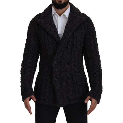 Dolce & Gabbana Black Wool Knit Double Breasted Coat Jacket
