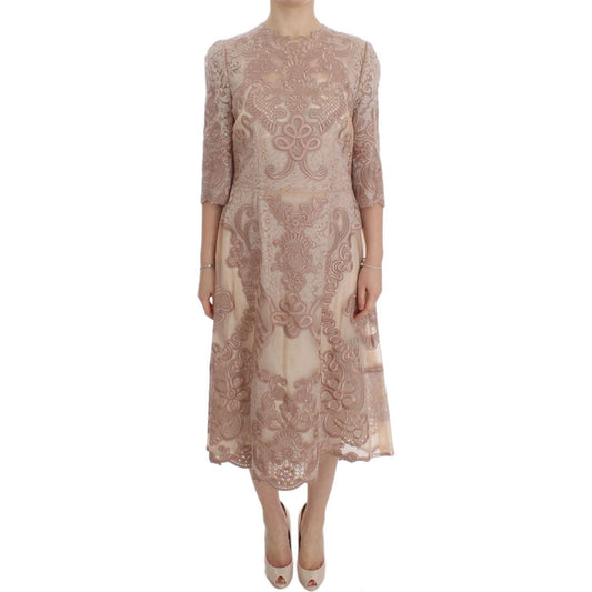 Dolce & Gabbana Pink Silk Lace Ricamo Shift Gown Dress DRE10065-1