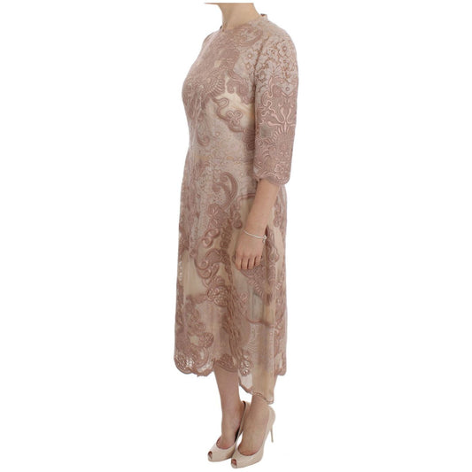 Dolce & Gabbana Pink Silk Lace Ricamo Shift Gown Dress DRE10065-1