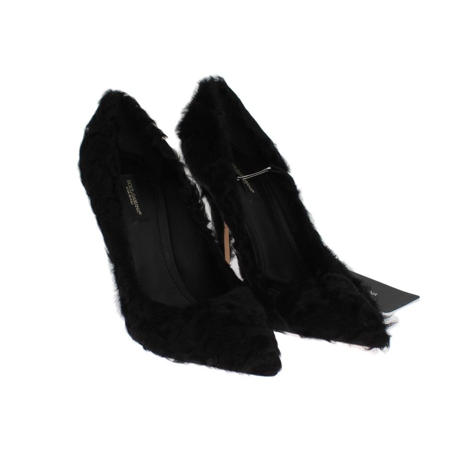 Dolce & Gabbana Black Xiangao Lamb Fur Leather Pumps