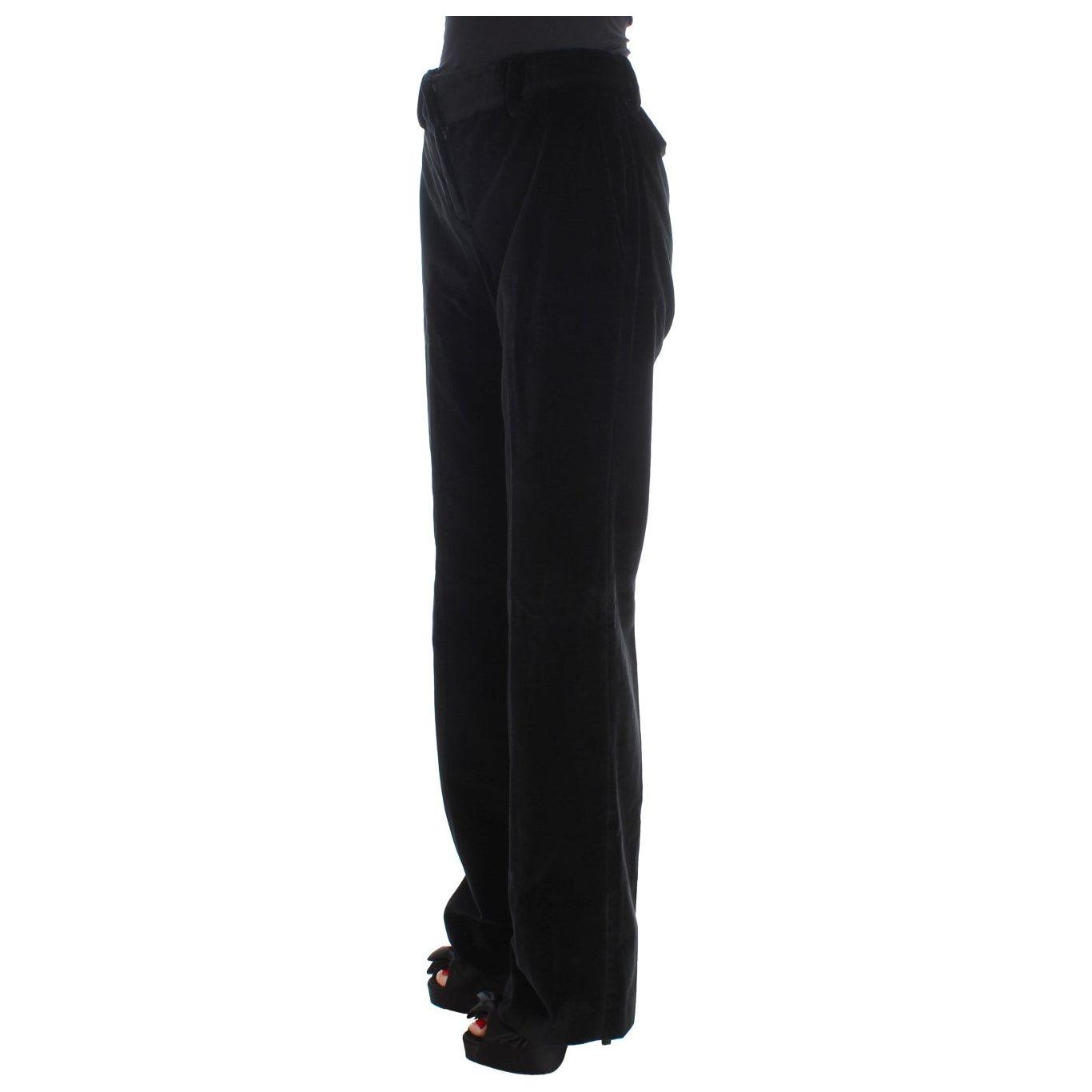 Ermanno Scervino Black Velvet Cotton Straight Legs Pants