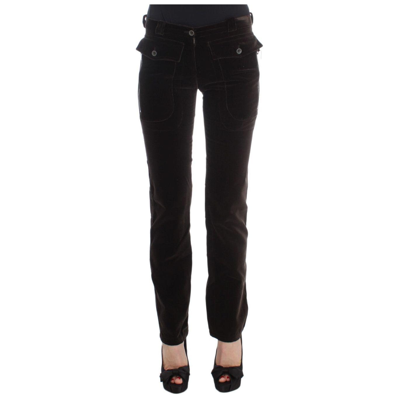 Ermanno Scervino Brown Cotton Velvet Zippers Slim Fit Pants SIG30404-1