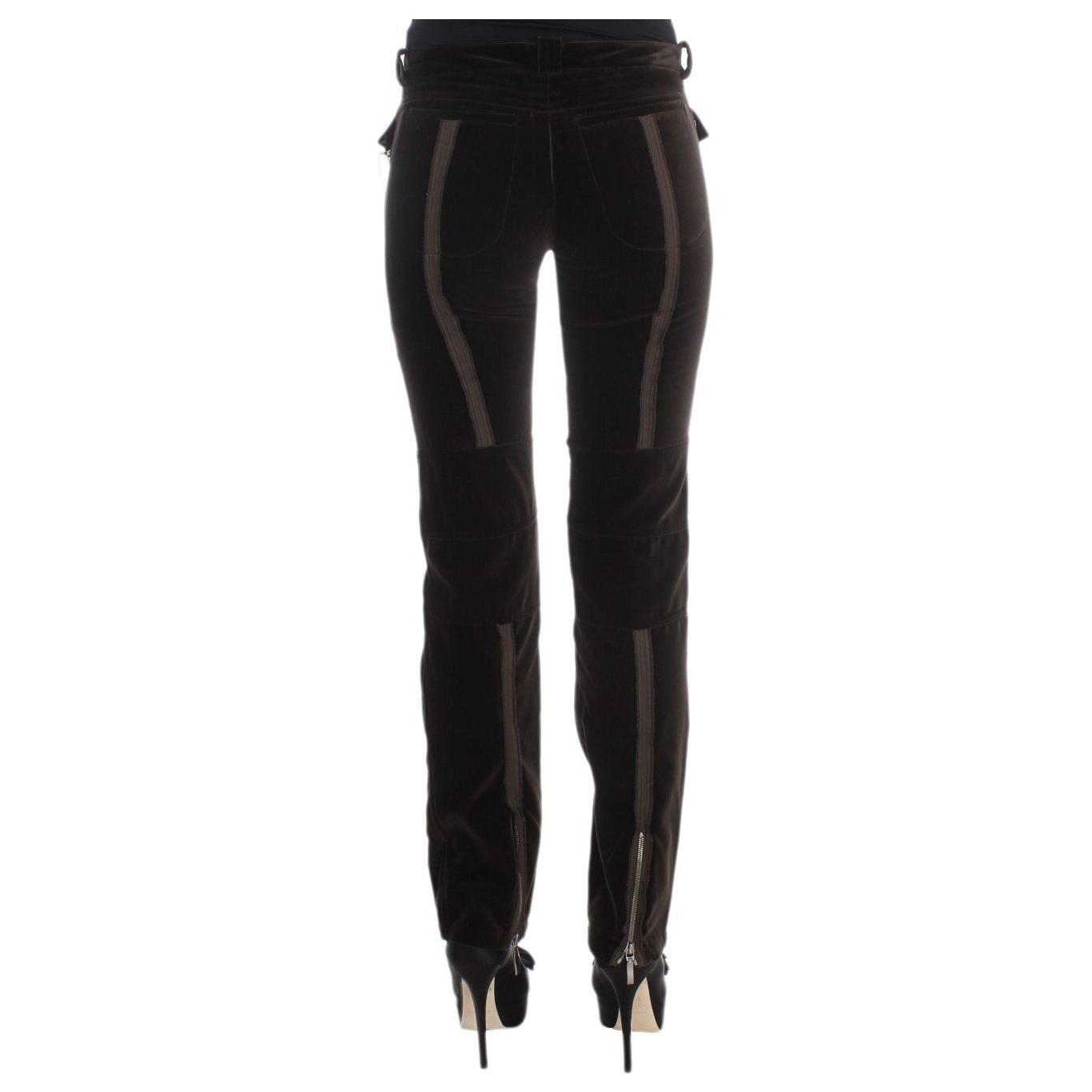Ermanno Scervino Brown Cotton Velvet Zippers Slim Fit Pants SIG30404-1