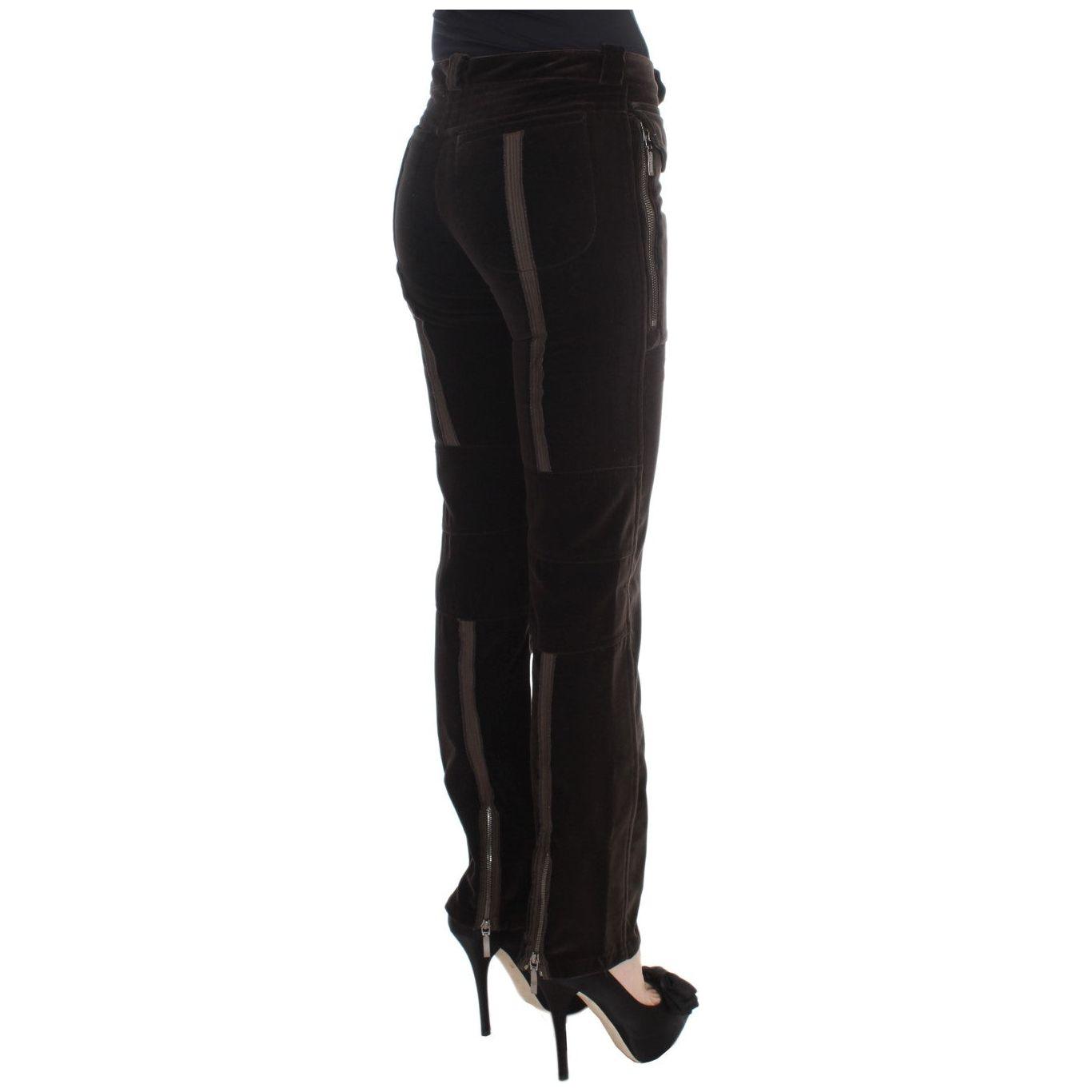 Ermanno Scervino Brown Cotton Velvet Zippers Slim Fit Pants SIG30404-1