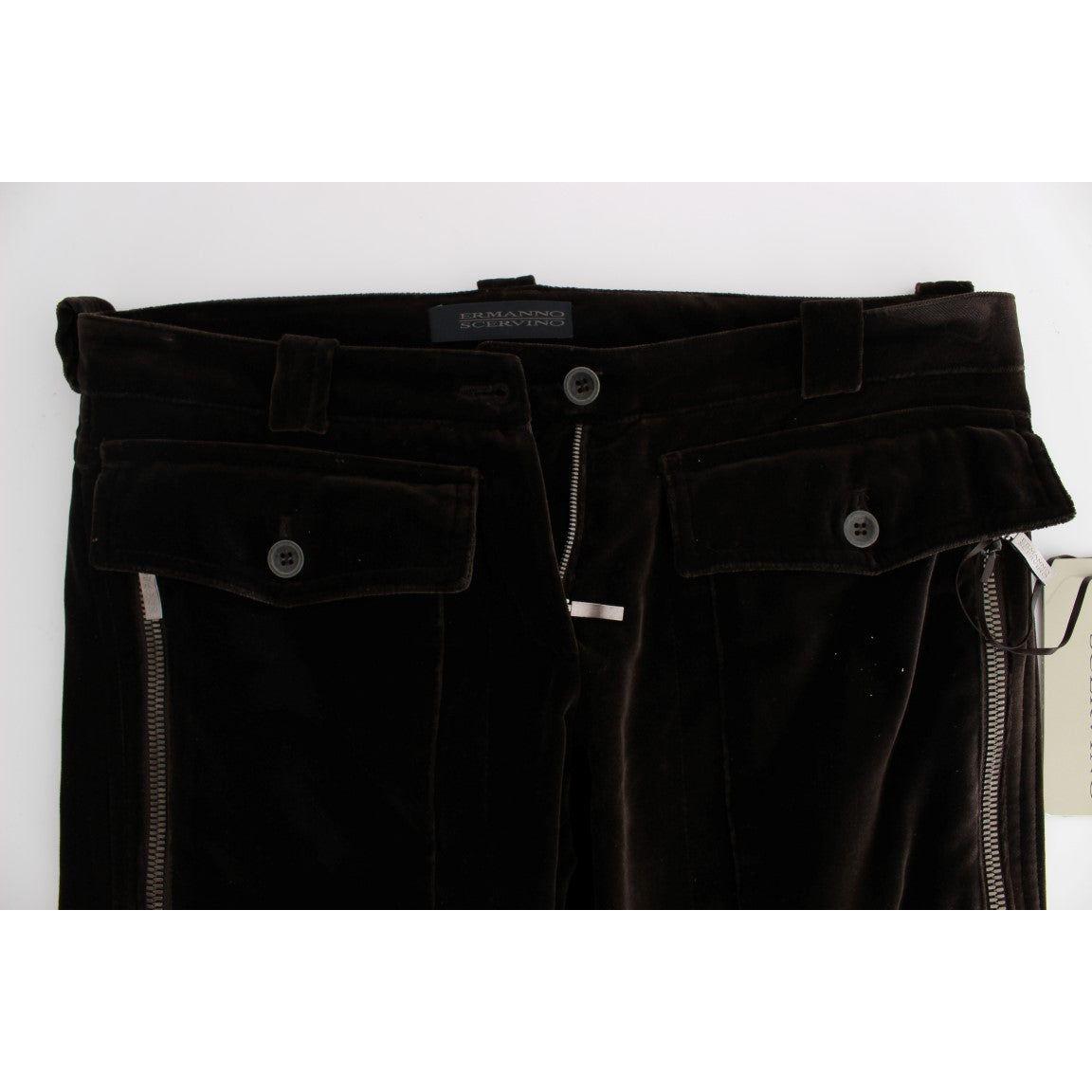 Ermanno Scervino Brown Cotton Velvet Zippers Slim Fit Pants SIG30404-1