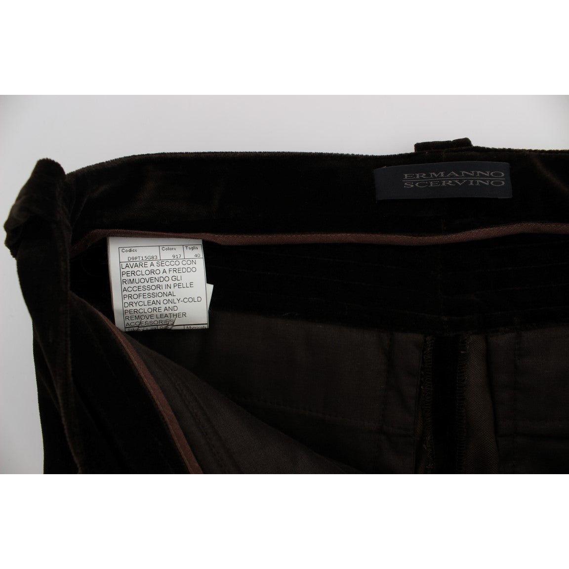 Ermanno Scervino Brown Cotton Velvet Zippers Slim Fit Pants SIG30404-1