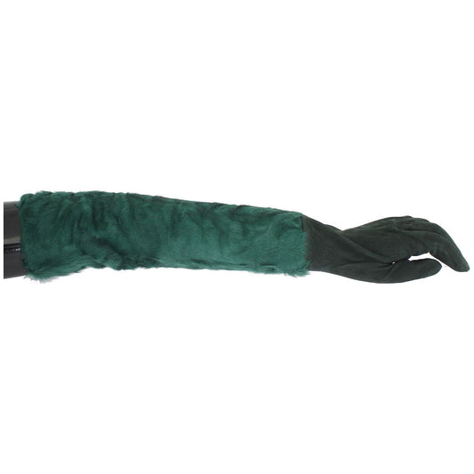Dolce & Gabbana Green Leather Xiangao Fur Elbow Gloves LB128-1