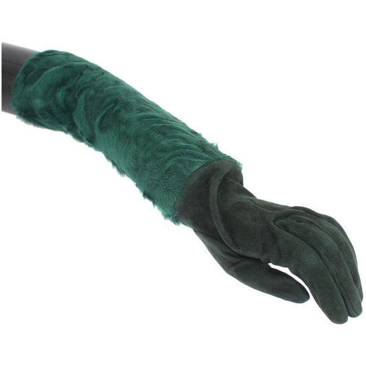 Dolce & Gabbana Green Leather Xiangao Fur Elbow Gloves LB128-1