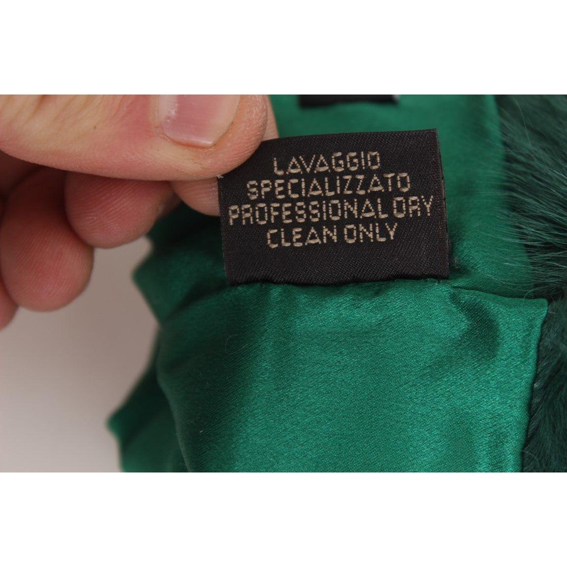 Dolce & Gabbana Green Leather Xiangao Fur Elbow Gloves LB128-1