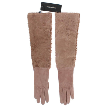 Dolce & Gabbana Beige Suede Xiangao Fur Elbow Gloves