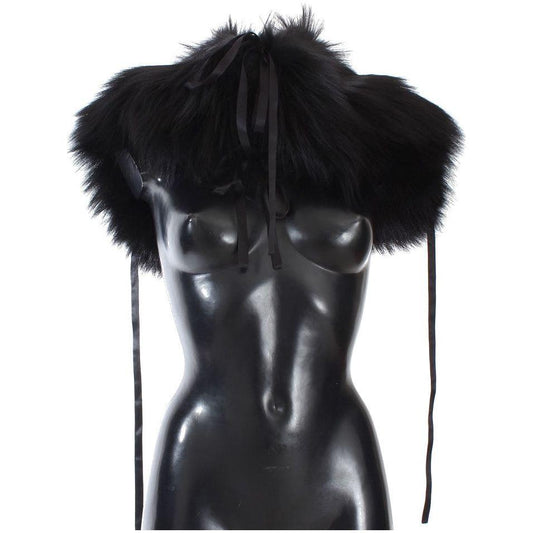 Dolce & Gabbana Black Fox Fur Shoulder Wrap Cover Collar Scarf MS1580-3