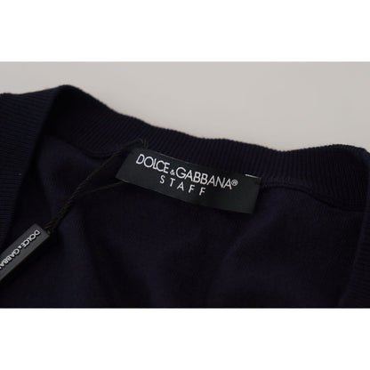 Dolce & Gabbana Blue Wool STAFF Down Cardigan Sweater