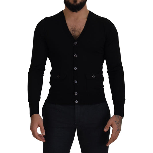 Dolce & Gabbana Black Wool Button Down Cardigan Sweater