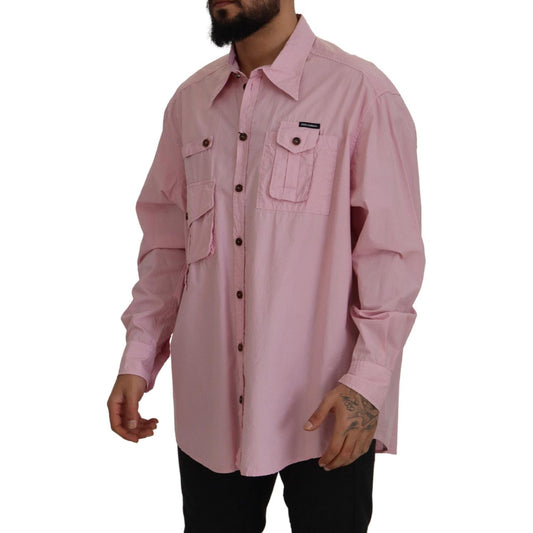 Dolce & Gabbana Pink Casual Button Down Long Sleeves Shirt TSH7922- 45