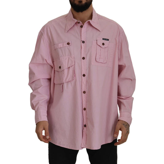 Dolce & Gabbana Pink Casual Button Down Long Sleeves Shirt TSH7922- 45