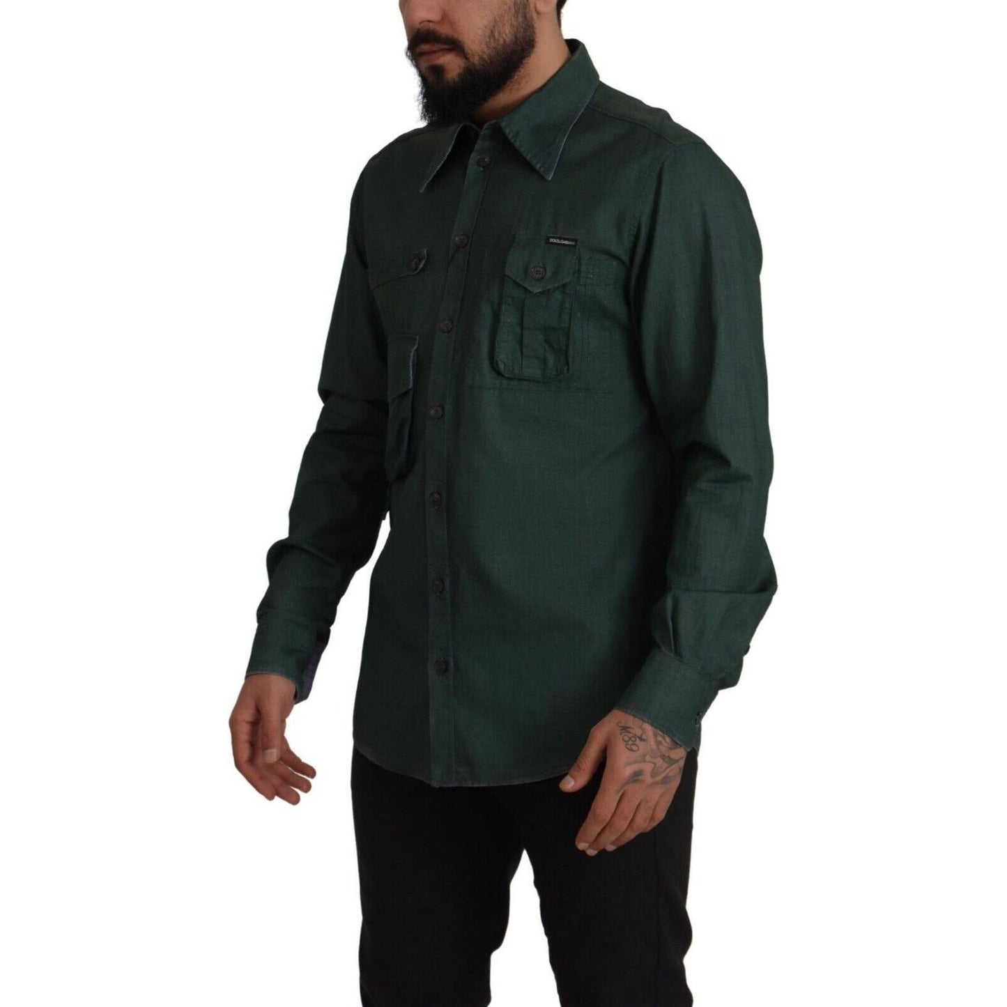 Dolce & Gabbana Dark Green Button Down Long Sleeves Shirt
