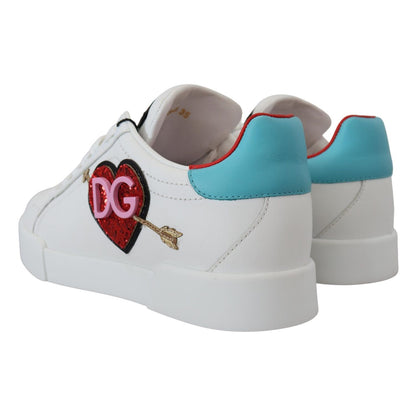 Dolce & Gabbana White Leather Sneaker Portofino Logo Heart Shoes