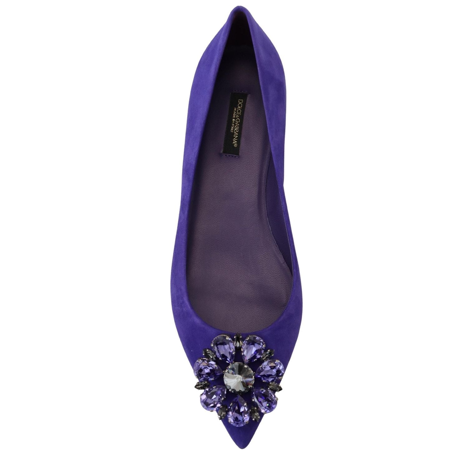 Dolce & Gabbana Purple Suede Crystals Loafers Flats Shoes