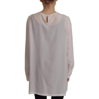 Dolce & Gabbana White Silk DG Logo Embroidered Long Sleeves Blouse