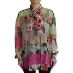 Dolce & Gabbana Multicolor Floral Patchwork Design Ascot Collar Top Blouse TSH7868- 42