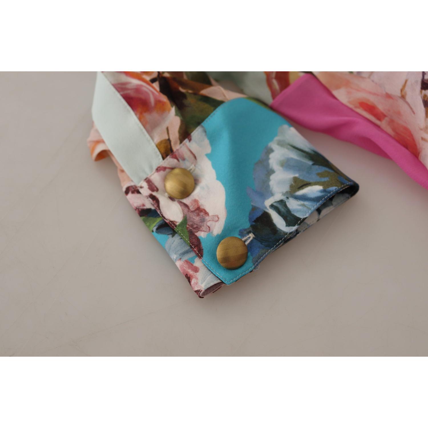 Dolce & Gabbana Multicolor  Floral Patchwork Design Ascot Collar Top Blouse