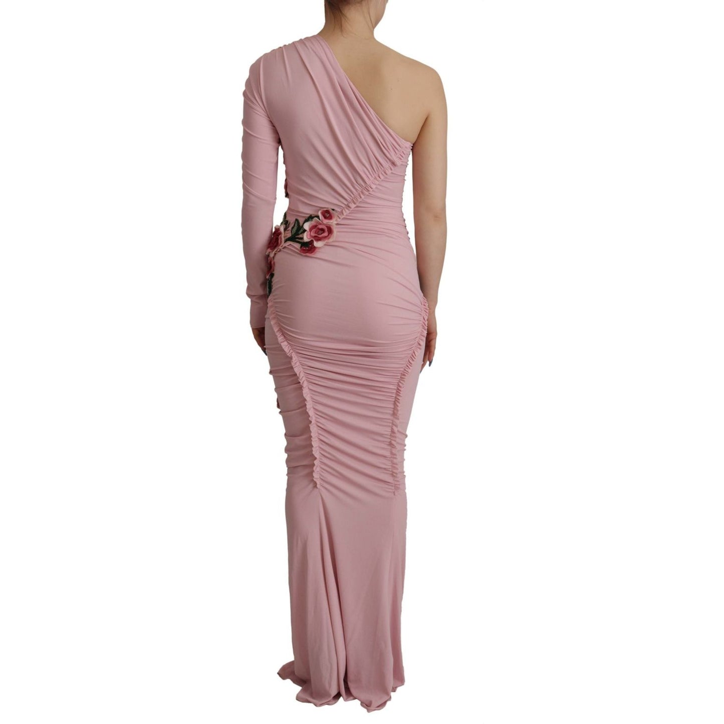 Dolce & Gabbana Pink Flower Embellished One Shoulder Dress DR28757 - 38