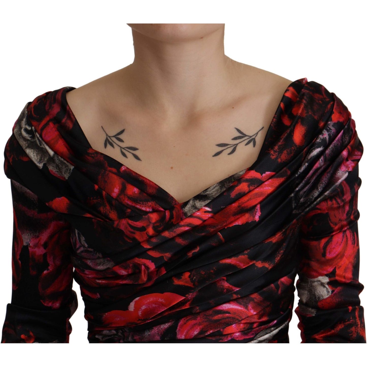 Dolce & Gabbana Black Floral Roses A-Line Sheath Gown Dress