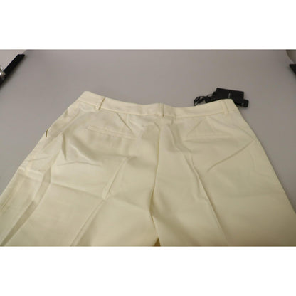 Dolce & Gabbana Ivory High Waist Cropped Folded Hem Trousers Pants
