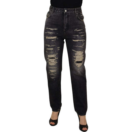 Dolce & Gabbana Black Washed Tattered High Waist Denim Jeans
