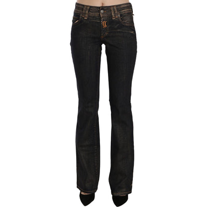 John Galliano Black Washed Mid Waist Flared Denim Pants Cotton