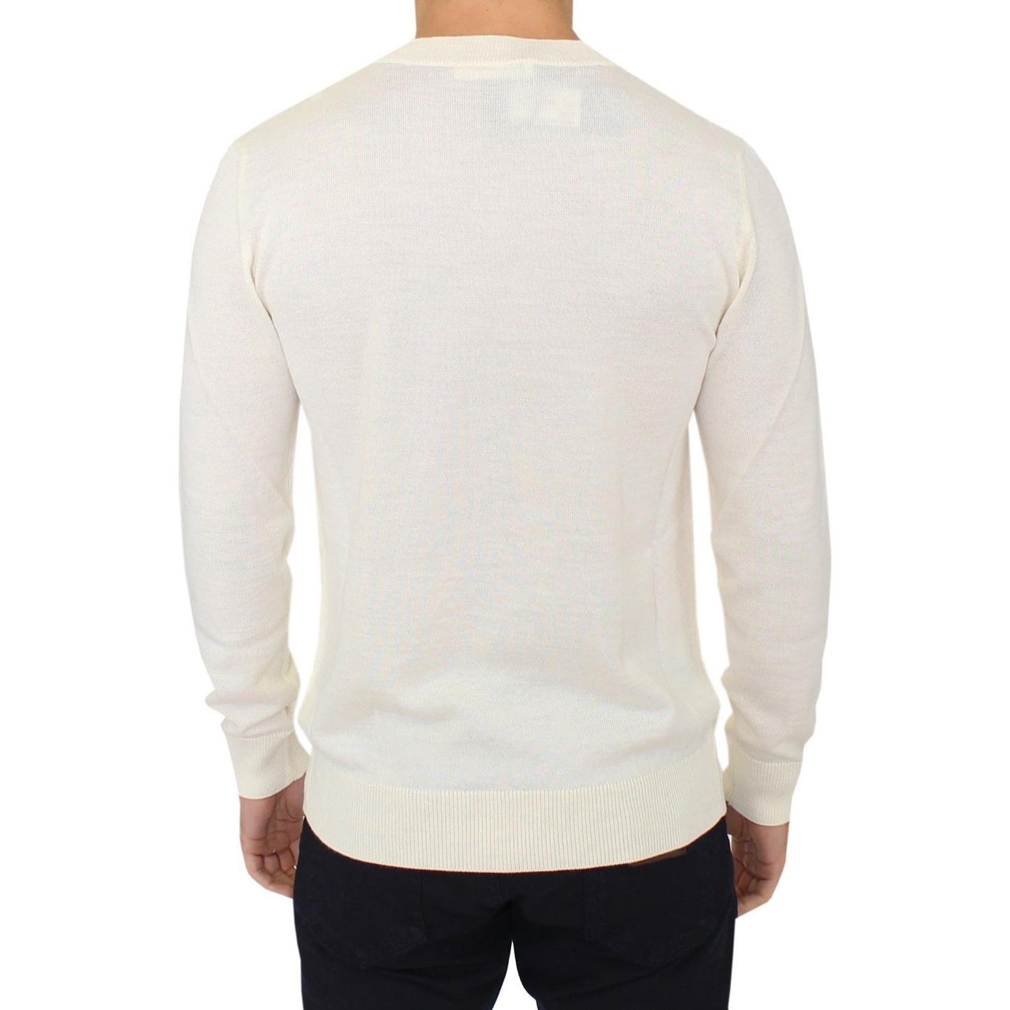 Ermanno Scervino Off White Wool Blend V-neck Pullover Sweater