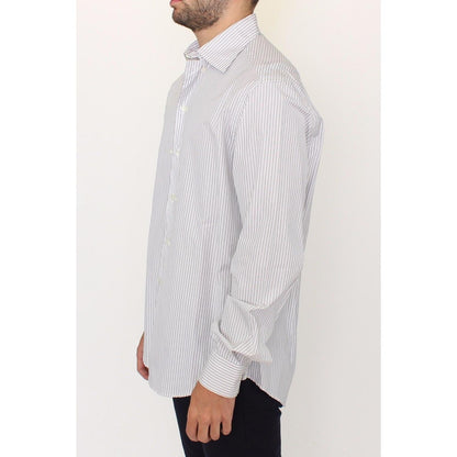 Ermanno Scervino White Gray Striped Regular Fit Casual Shirt